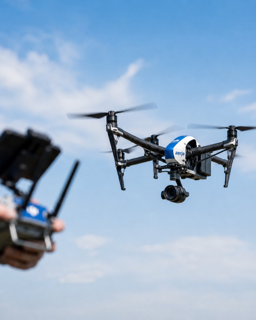 Dron Aeria en vuelo con piloto al mando
