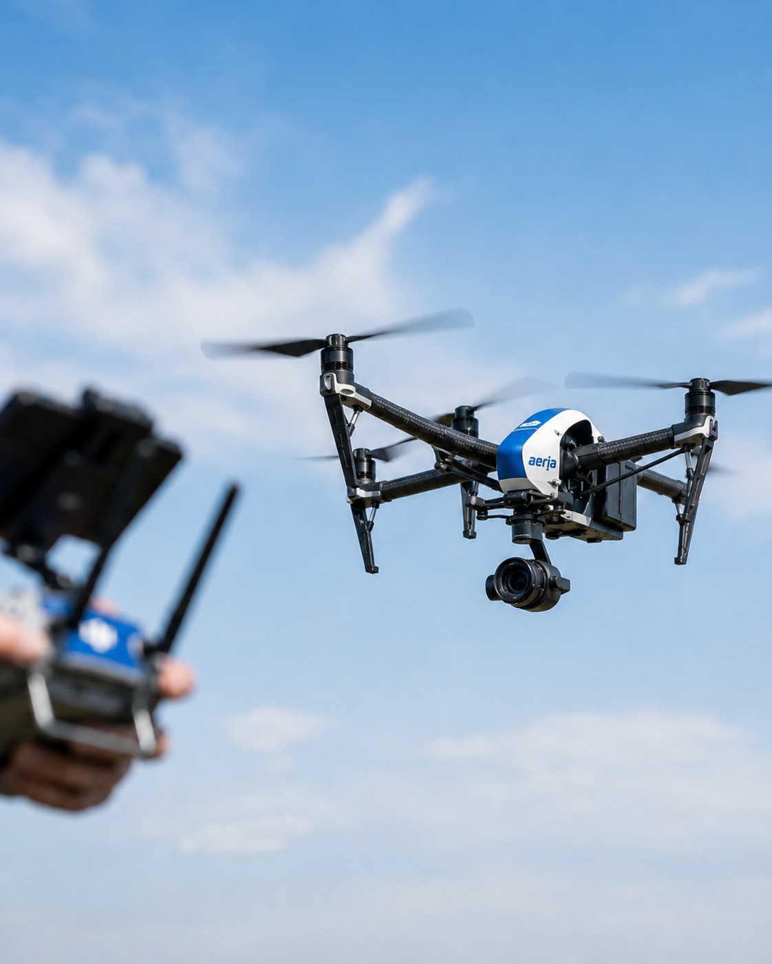 Dron Aeria en vuelo con piloto al mando